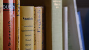 Textbooks on a shelf