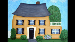 Yellow Whimsical Home in Milton, MA. Painting by Melissa Fassel Dunn