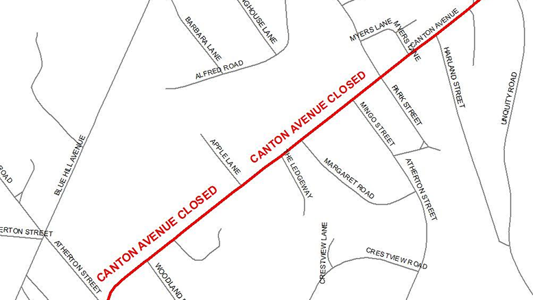 Canton Avenue Closure, map