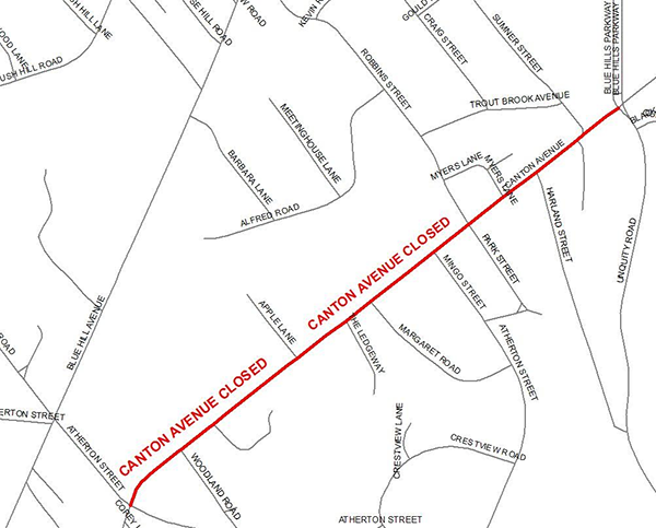 Canton Avenue Closure, map
