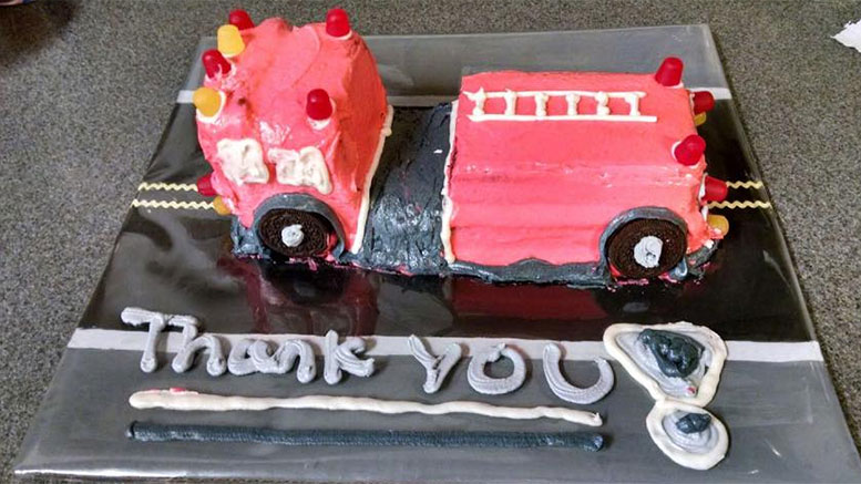 Firetruck cake baked by local family for Milton's Engine 4