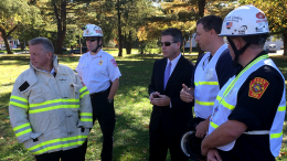 Timilty attends trench-rescue drill at Milton Fire Headquarters.