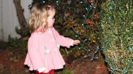 Child with Christmas lights