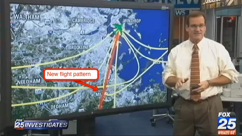 From Fox 25: demonstration of new flight paths over Milton