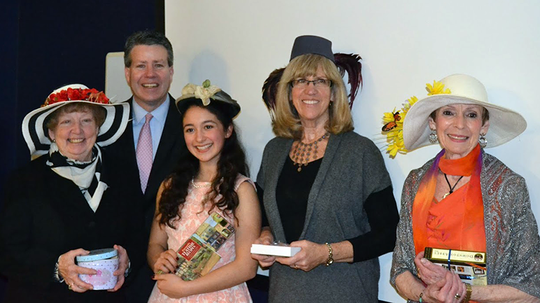 Representative Walter Timilty awards winners of the Hat Contest at Milton's Downton Abbey Tea