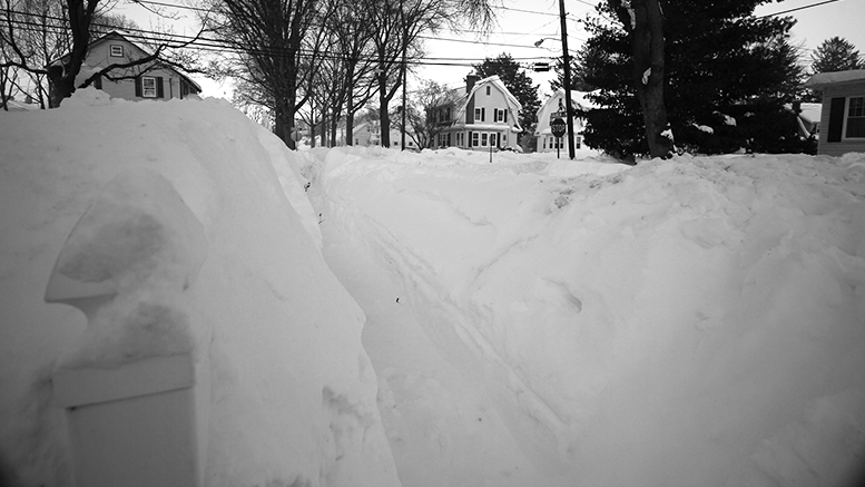 Shoveled snow paths in Milton