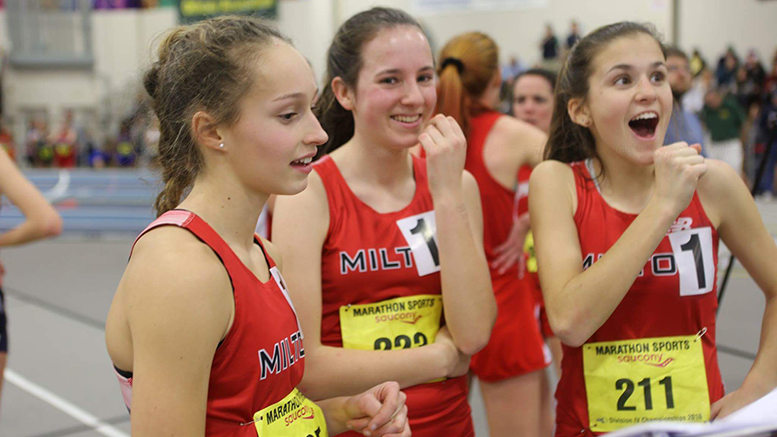 Milton High School Girls Indoor Track and Field win MIAA Division IV States . Photo by Alexis Belash.