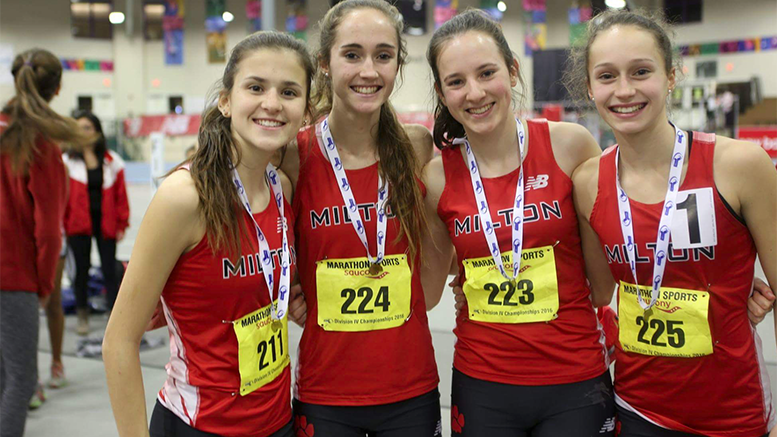 Milton High School Girls Indoor Track and Field win MIAA Division IV States . Photo by Alexis Belash.