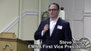 Steve rings emna, the first vice president, at the East Milton Neighborhood Association Candidates Forum.