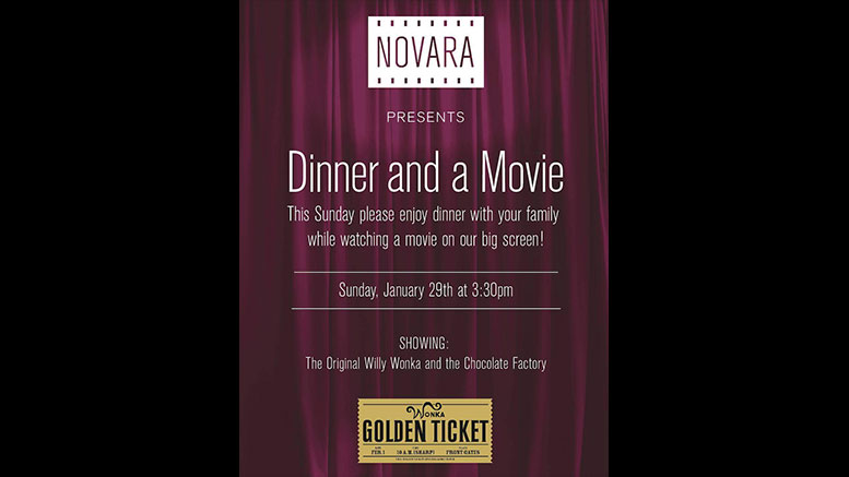 Novara presents Dinner & A Movie on the big screen Sun. Jan 29, 3:30 p.m.