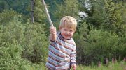 Boy with hiking stick