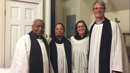 (L to Right - the Rev. Harry Jean-Jacques and the Rev. Zenetta Armstrong (Church of the Holy Spirit), and Jennifer McCracken and the Rev. Hall Kirkham (St. Michaels).)