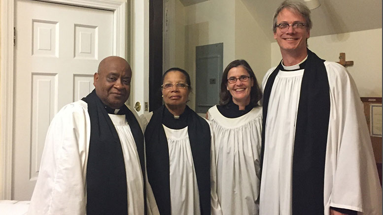 (L to Right - the Rev. Harry Jean-Jacques and the Rev. Zenetta Armstrong (Church of the Holy Spirit), and Jennifer McCracken and the Rev. Hall Kirkham (St. Michaels).)