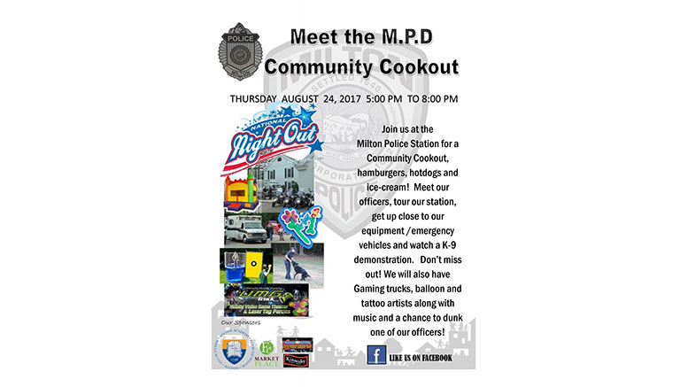 A flyer for a community cookout featuring Karla Rosenstein as the appointed site manager at Historic New England's Eustis Estate.