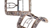 A pair of square buckles adorned with exquisite diamonds.