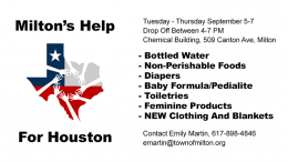 Town of Milton to hold donation drive for Houston hurricane victims