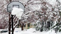 basketball hoop in snow