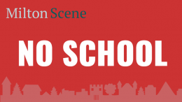 Milton Public Schools closed Thursday, January 4, 2018 scene no school logo on a red background.