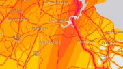 Extracted from the US Department of Transportation's noise map, this image shows the impact of the runways over Milton. Noise levels are shown lightest to darkest, yellow to red/pink.