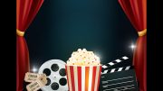 A movie poster with popcorn and claps on a black background.