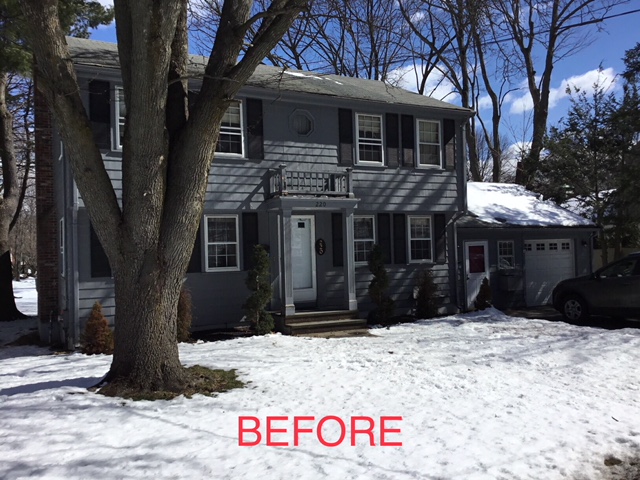 A house is shown before and after a renovation, showcasing expert James Hardie siding installations by Capital Construction.