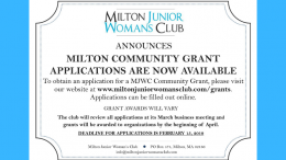 Milton Junior Woman's Club 2019 Community Grants
