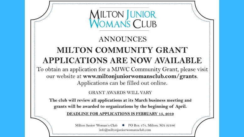 Milton Junior Woman's Club 2019 Community Grants