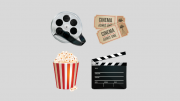 Movie film and popcorn