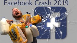 A man holding a bottle of milk with the words facebook crash 2019.