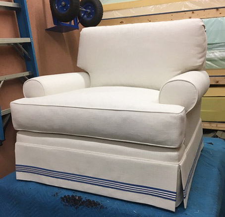 A reupholstered chair by Upholstery by Michael