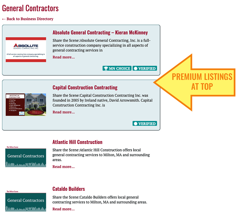 business listing category map at top