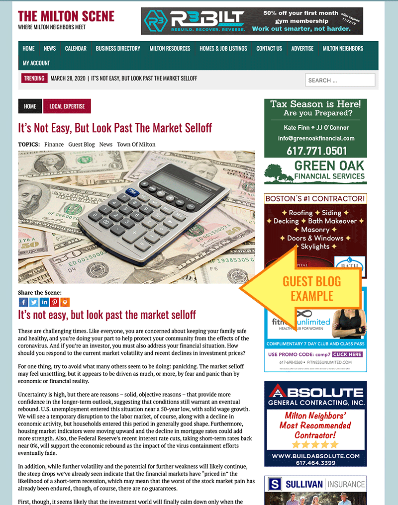 The Milton Scene Business Membership, a business membership website, features a national score calculator on its page.