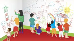 home school kids drawing walls