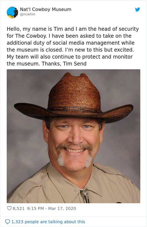 Cowboy Museum Puts Their Head Of Security In Charge Of Their Twitter, And His Tweets Are Hilariously Wholesome