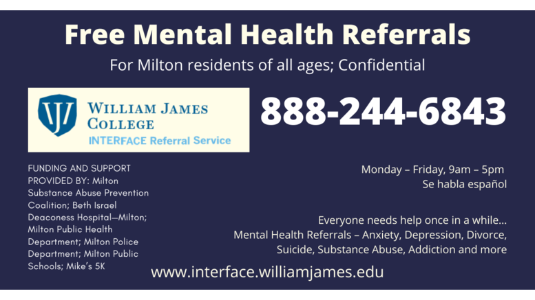 Mental health support resources for Milton residents