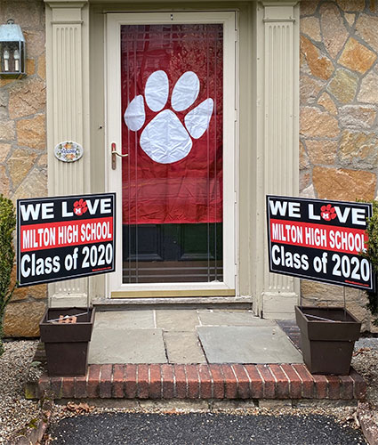 Milton High 2020 signs circulate around town. Photo credit: Jimmy Coyne