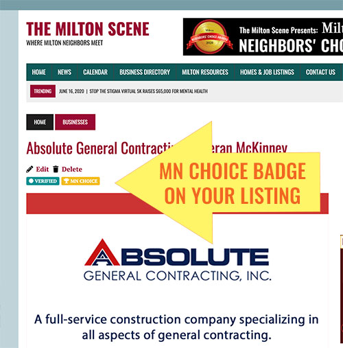 Milton Neighbors Choice Award badge