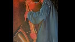 Milton Public Library continues Virtual Art Exhibit of the work of Garcia Thompson featuring a painting of a man playing a saxophone in September.