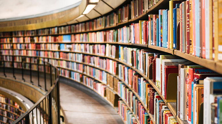 curved wall of library books