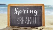 Spring break on chalkboard at the beach