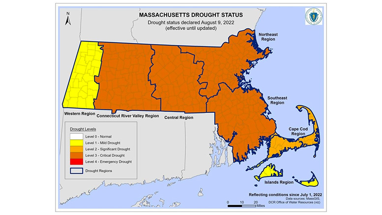Neponset River Watershed & most of MA now at a Level 3 - Critical Drought