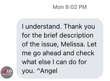 LG customer service message