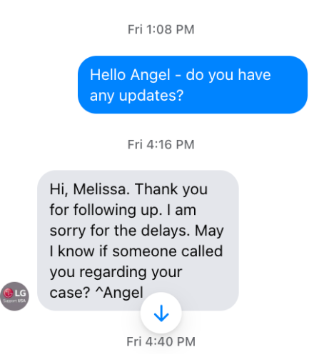 terrible LG customer service messages