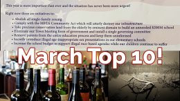 A picture of a bottle of wine and a sign that says March Top 10.