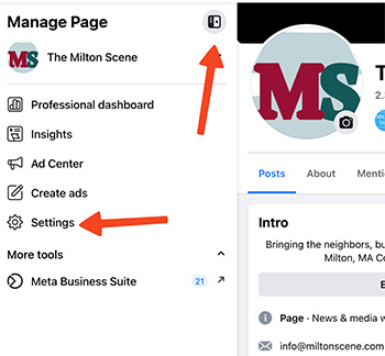 screenshot of facebook business page settings