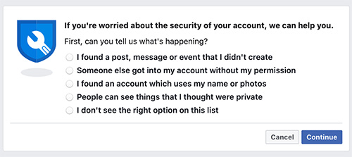 facebook hacked message screenshot