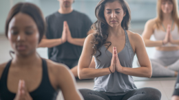 women in yoga class