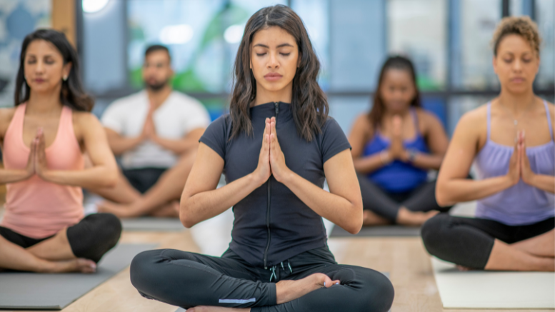 women in yoga class