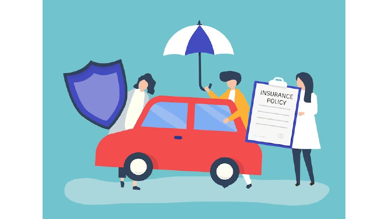 Graphic of a car with a woman holding an insurance sign. Picture: Freepik.com