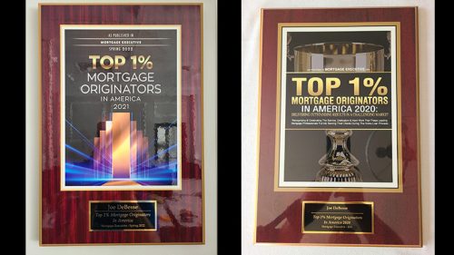 Joe DeBesse top mortgage originator award 2021, 2020